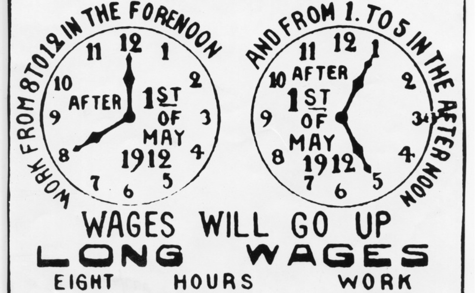 Large poster promoting the iww campaign for the eight hour work day 1912
